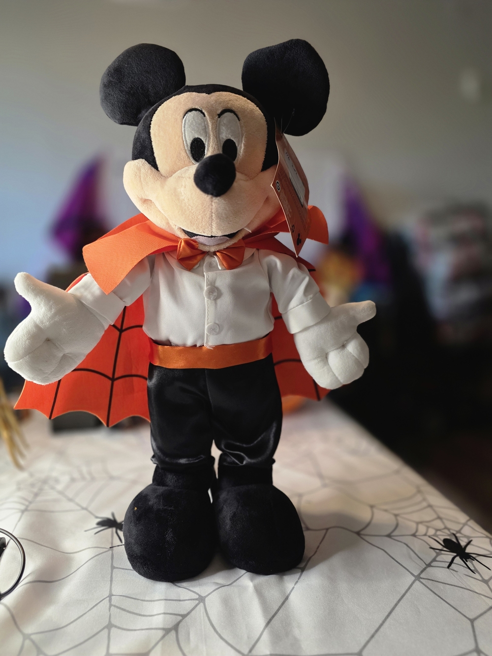 Disney Plush Mickey Mouse Dracula Halloween Greeter in Orange, Black & White